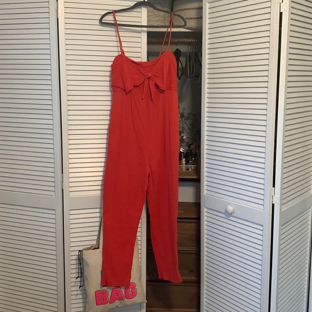 Red anthropology jumpsuit
